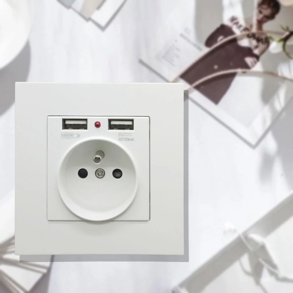 2А, двойной USB порт, настенное зарядное устройство, адаптер для зарядки, настенное зарядное устройство, штепсельная вилка европейского стандарта 86, электрическая розетка переменного тока, розетка питания, белый цвет