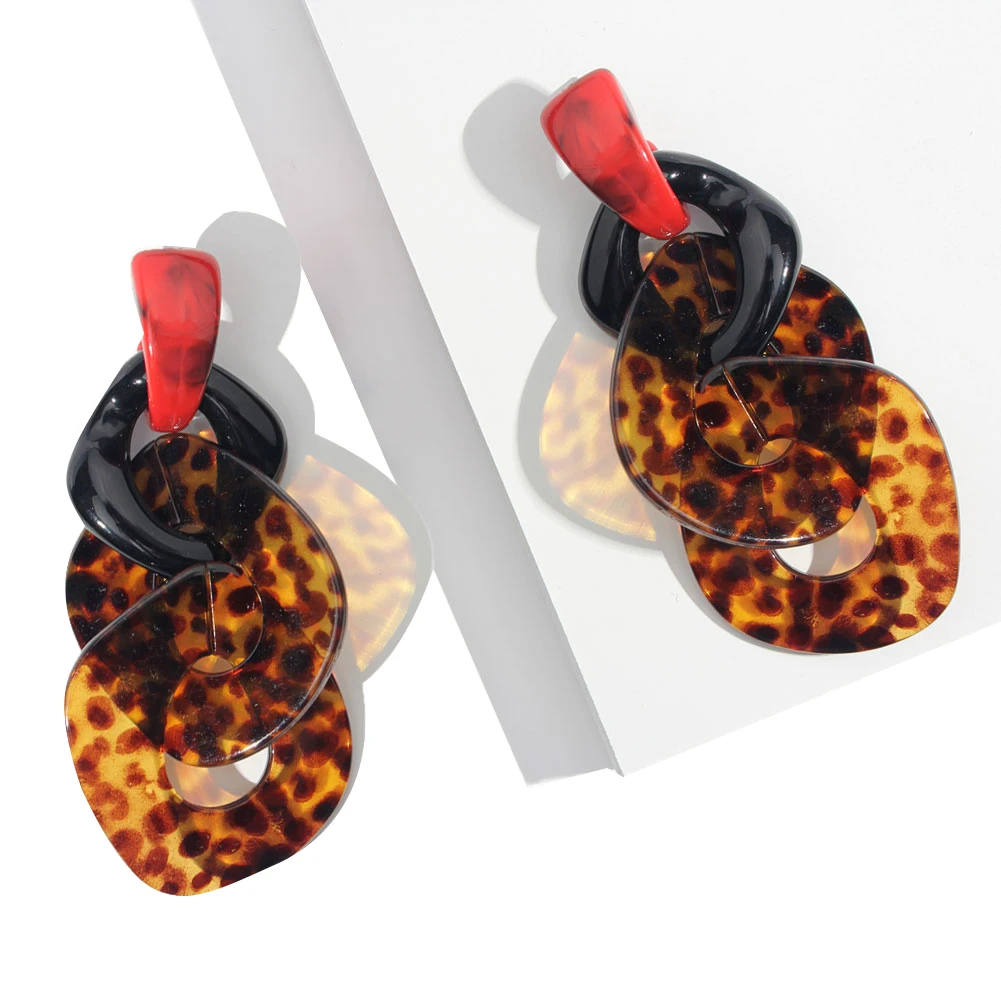 JUST FEEL Acrylic Long Dangle Earrings For Women Korean Fashion Geometric Colorful Resin Chain Drop Earring Vintage Jewelry
