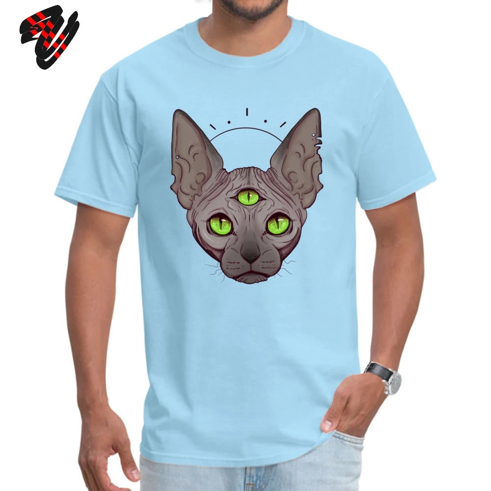 Футболка с рисунком «Три глаза» для мужчин, Cheshire, топы, Sphynx, канадские любительские футболки без волос, большие размеры, Всевидящее Око хлопковая футболка - Цвет: Light Blue