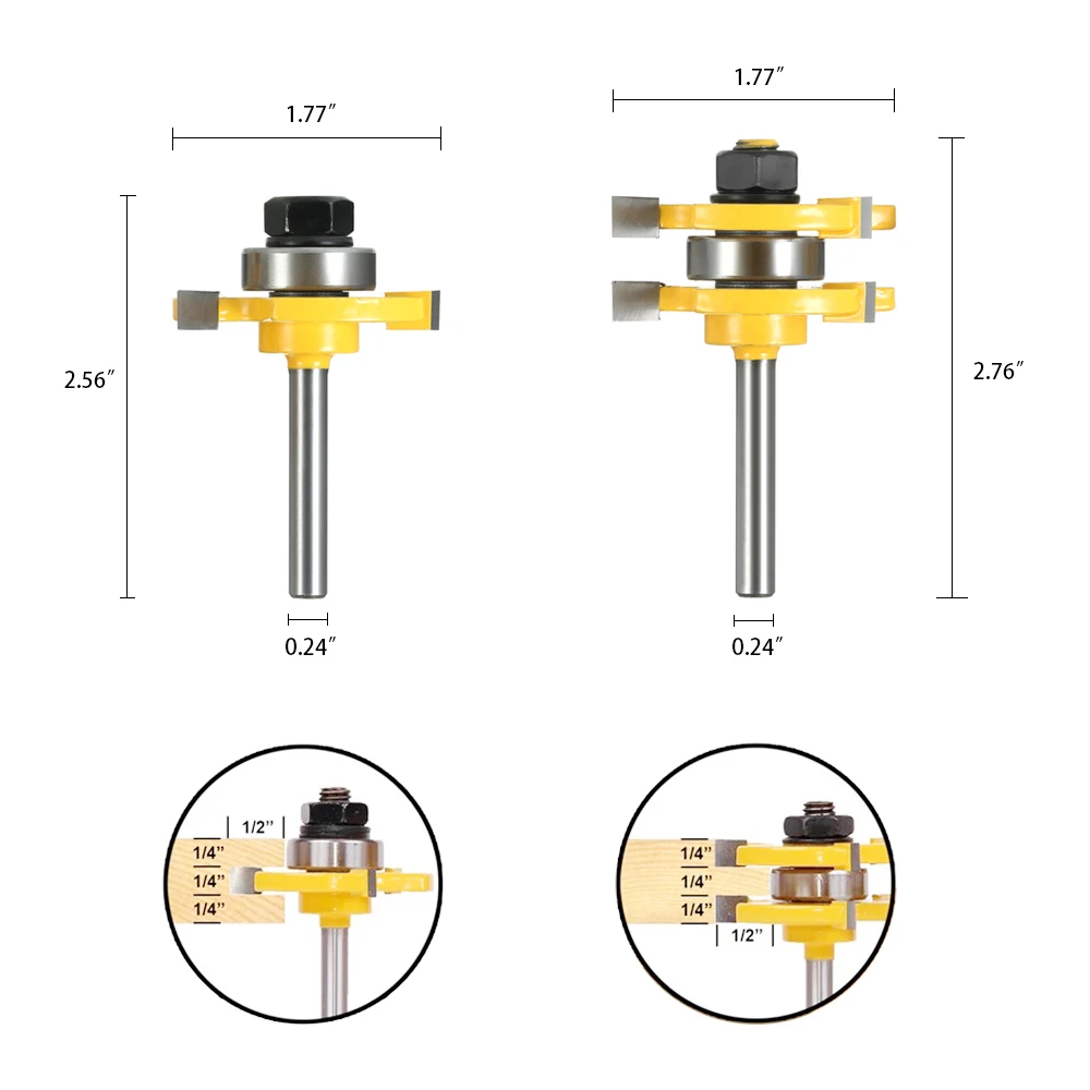

2PCS 1/4" Shank Router Bit set Wood Milling Cutter tools Tongue Router Bit + Groove Router Bit + Storage Box for Woodworking