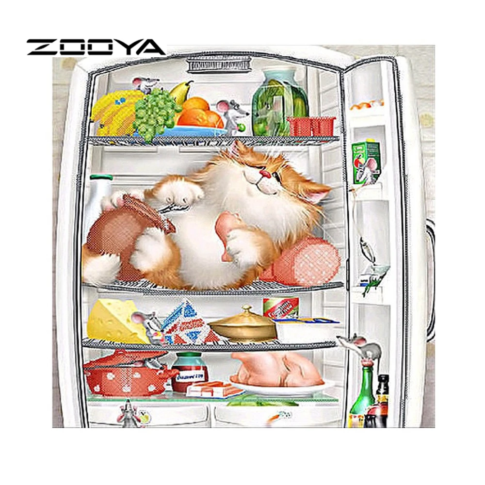 ZOOYA алмазная живопись полная квадратная кошка на холодильнике вышивка стразы