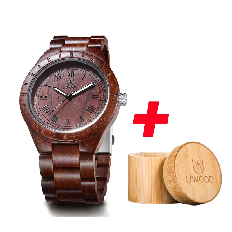 red sandal wood UWOOD мужские деревянные часы сандалии в стиле ретро деревянные наручные часы светящиеся руки Деревянный мужской браслет часы Relogio Masculino подарок для мужчин - Цвет: red sandal wood