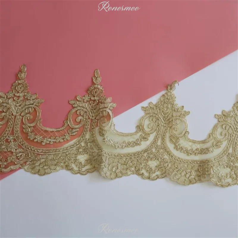 1Yard Light Gold Cord Embroidery Lace Trim for Bridal Wedding Gown Costume Design Mesh 23cm SX344 | Дом и сад