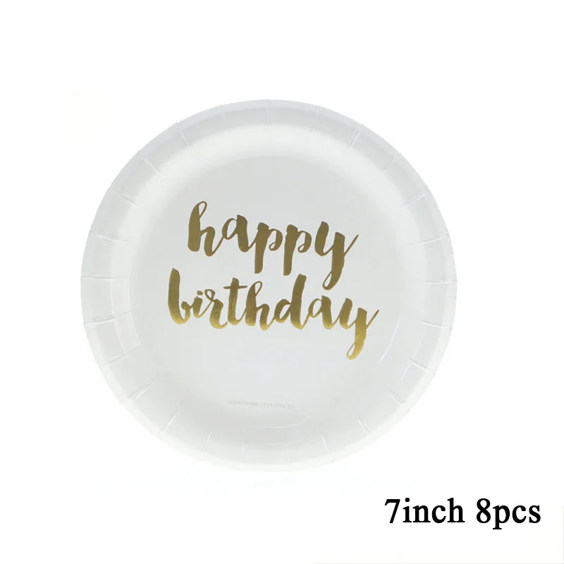 8pcs birthday Одноразовые тарелки мятно-зеленый/розовый синий золотой фольги 7 дюймовые бумажные печатные формы тематическая вечеринка для ребенка невесты ДУШ свадебные принадлежности - Цвет: 8pcs birthday