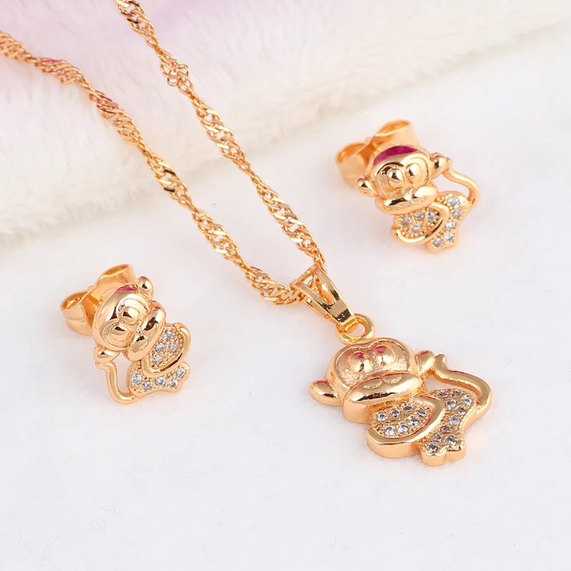 Мода Стиль прекрасная обезьяна форме серьги золотые тона Цепочки и ожерелья