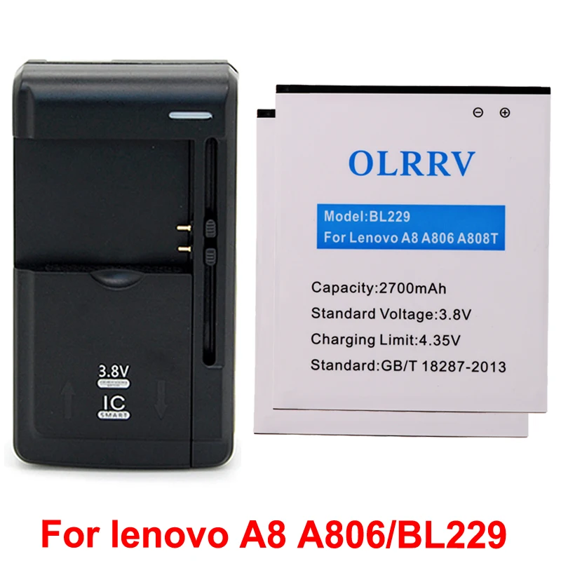 

2PCS high capacity BL 229 BL229 Battery For lenovo A8 A806 A808T Batterie Bateria Batterij 2700mAh +Universal Charger