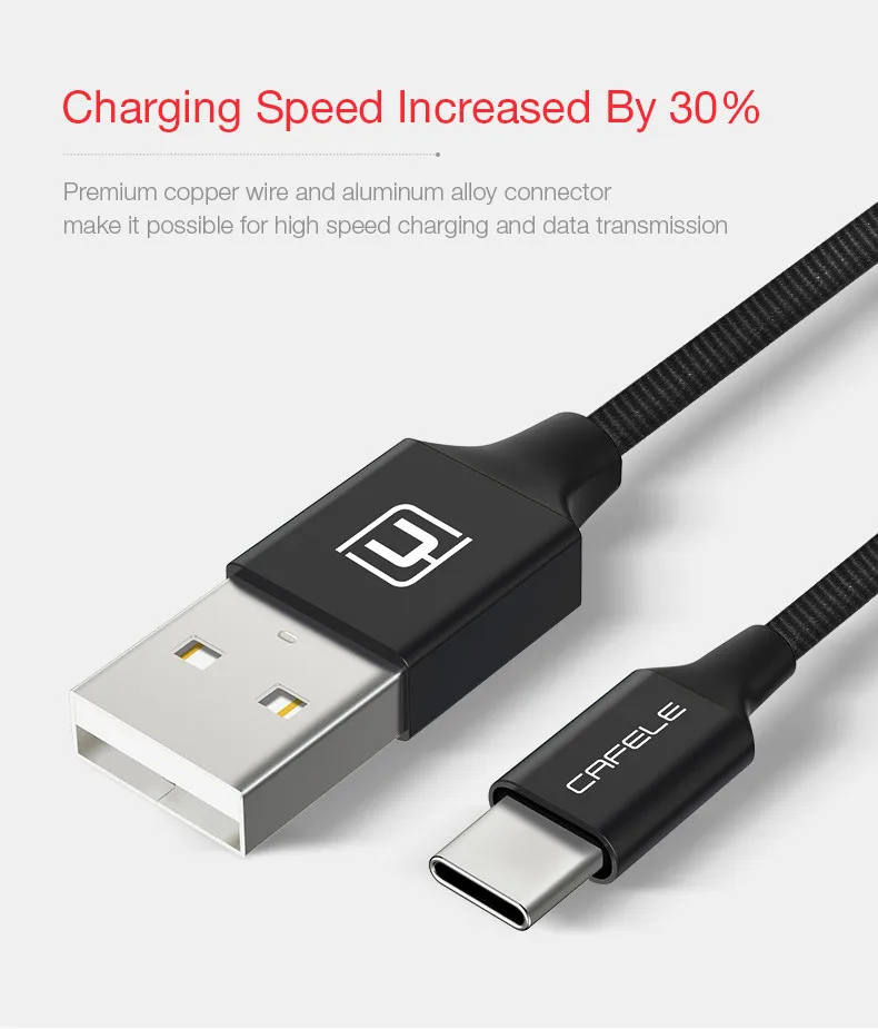 Cafele USB-C кабель для Xiaomi A1 type C кабель для зарядки и передачи данных usb type C нейлоновый тканый USB кабель для samsung S8