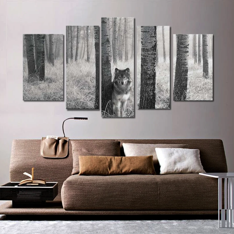 5 панелей настенная живопись волчьи глаза в дикой природе принты на холсте
