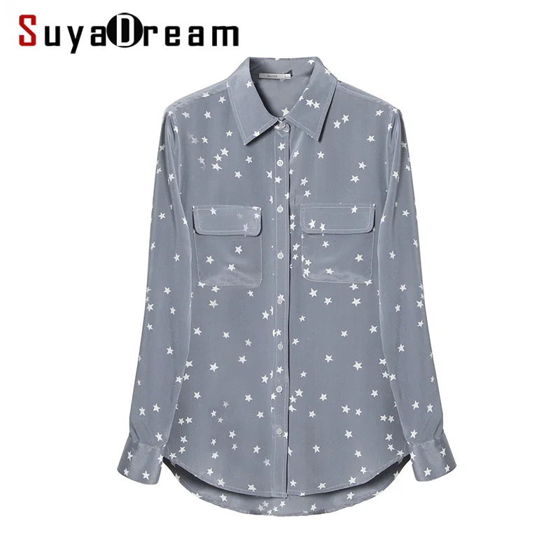 Женская шелковая рубашка 100% натуральный шелк креп кнопка с длинным рукавом