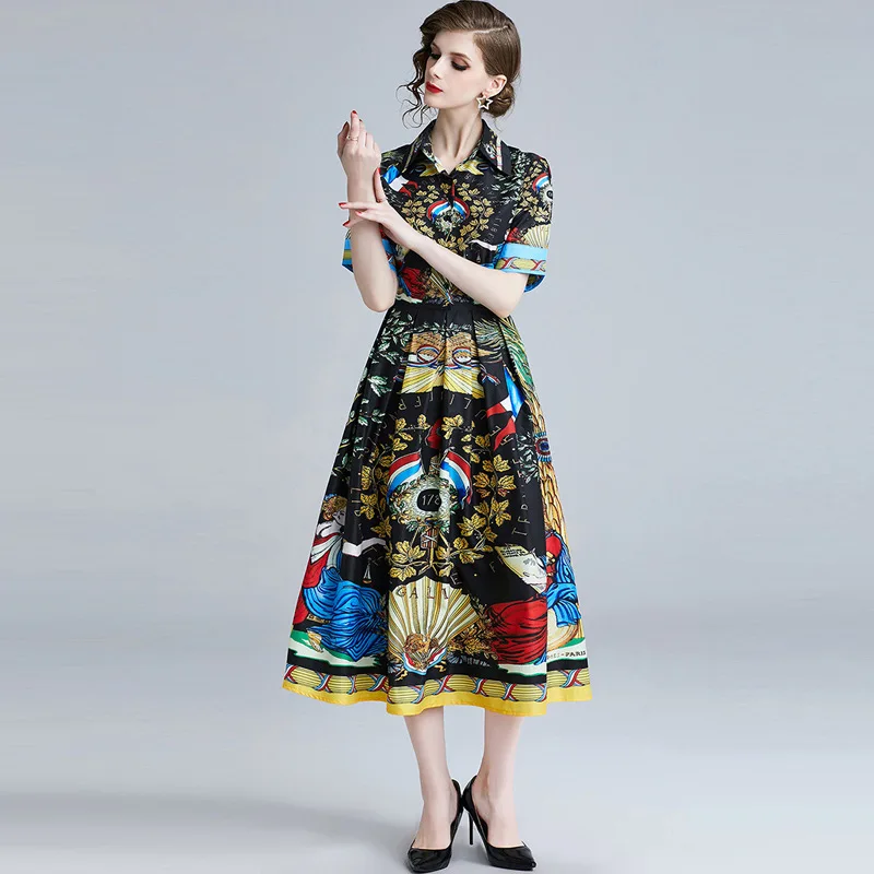 Лето 2019 Новое модное платье с отложным воротником и классический короткий рукав