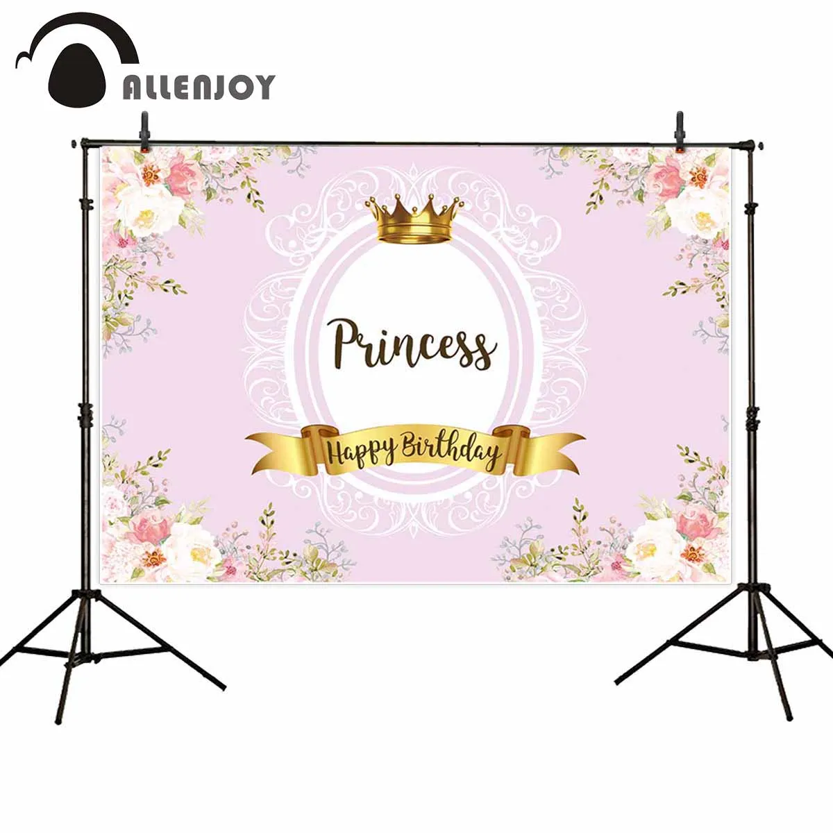 Allenjoy фон для фотосъемки с розовыми цветами и золотой короной маленькой принцессы