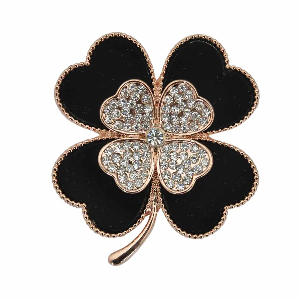 Акриловый лист брошь в форме клевера для женщин Золотой Цвет Брошь со стразами