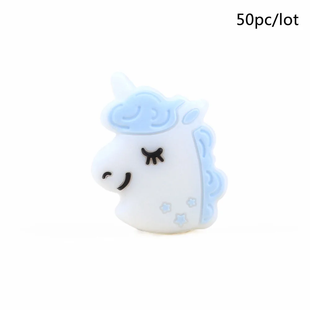 Unicorn-57 TYRY. HU 50 шт./лот мультфильм Силиконовые Бусины Единорог слон лиса Пингвин собака пищевой детский Прорезыватель DIY Детские Прорезыватели для зубов игрушки, не содержащие БИСФЕНОЛ - Цвет: Unicorn-57
