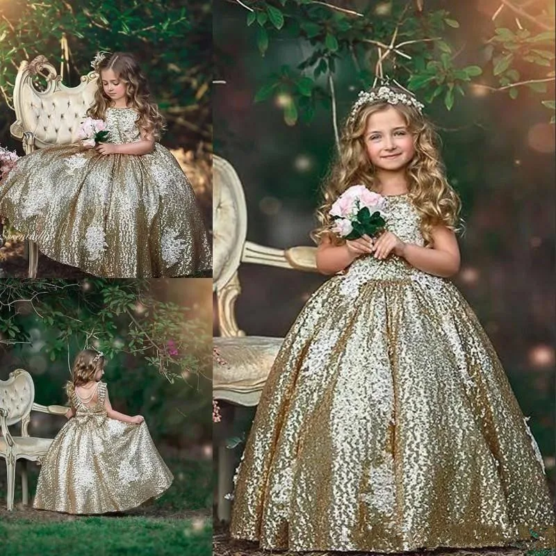 2021 шикарные платья для девочек с золотыми блестками и цветами дня рождения