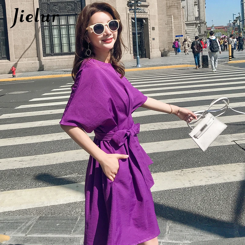Jielur 2019 новые летние с рукавами летучая мышь в Корейском стиле платье женский
