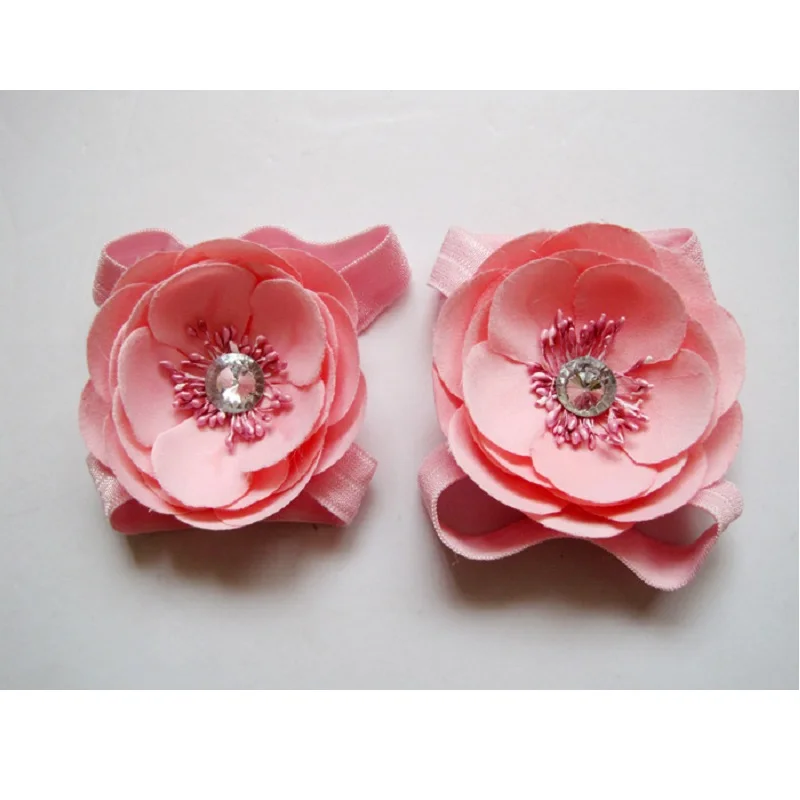 Hooyi-Zapatos con diamantes para beb&eacute; y ni&ntilde;a, calzado Floral para reci&eacute;n nacido, accesorios florales para mano, calcetines de gasa para ni&ntilde;o, zapatilla F2-5