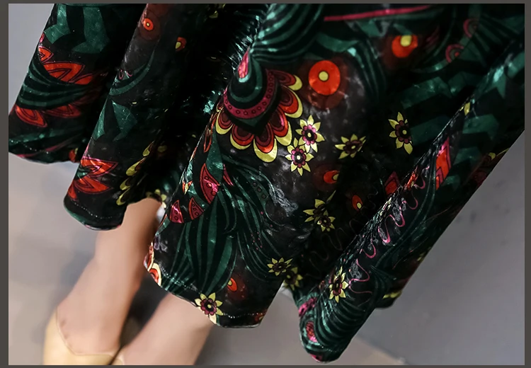 

New Autumn Winter Printed Floral Dresses Vintage Long Sleeve O-Neck Pocket Vestidos Plus Size Elegant Ladies Velvet Dress Casual