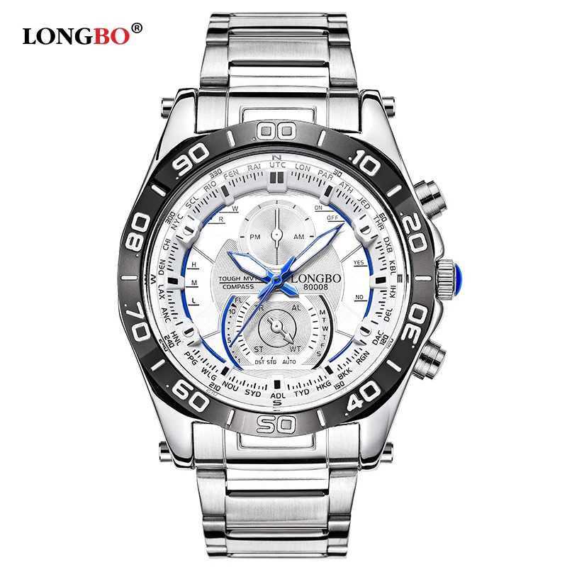 

Longbo Military Men Stainless Steel Band Sport Quartz Watches Dial Clock For Male Business Leisure Watch Relogio Masculino 80008