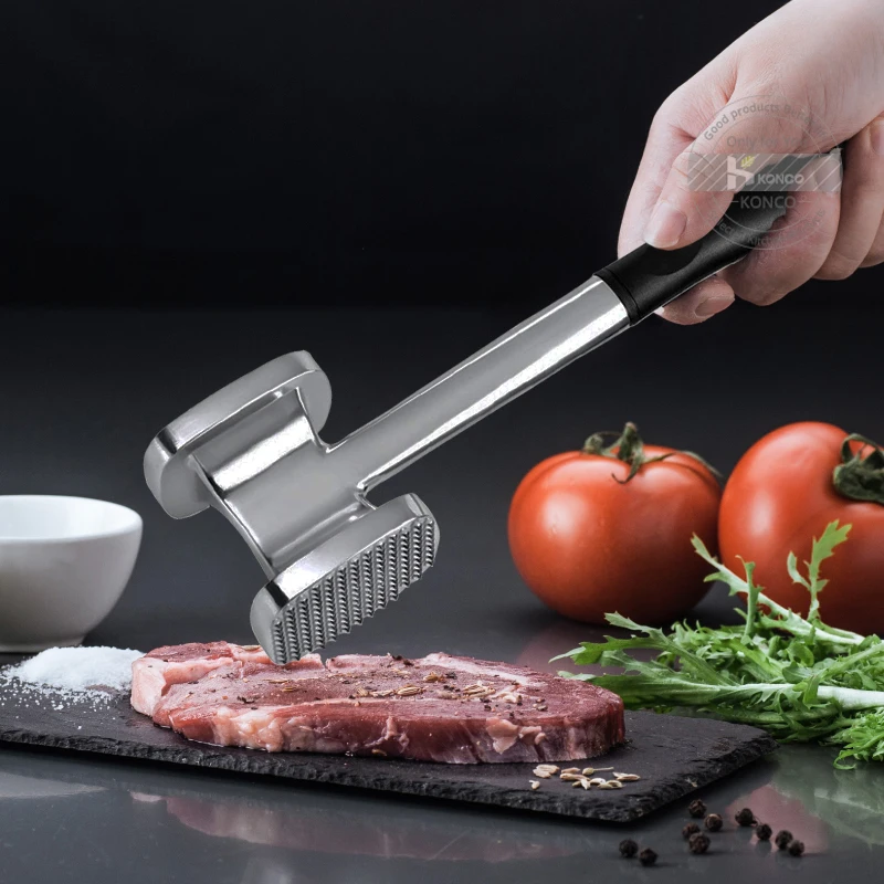 

KONCO Stainless Steel Meat Tenderizer & Hammer Heavy Duty Beef Hammer Mallet Tool Chicken Pounder Black Meat Fish Mallet Tool