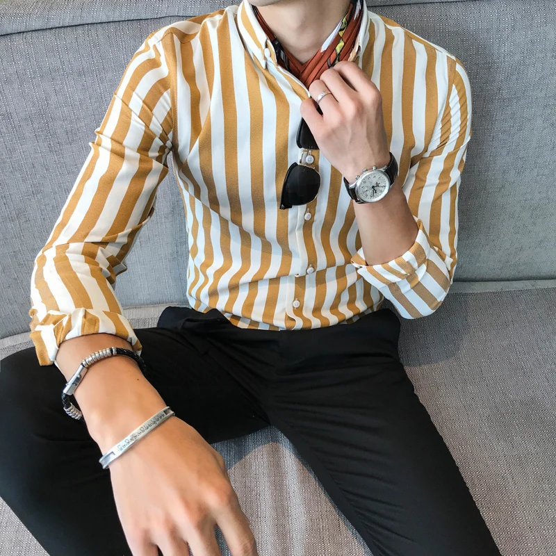 Heren Overhemden Kemeja Pria 2018 элегантные мужские дизайнерские футболки Полосатый Slim Fit