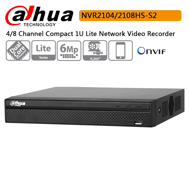 Оригинальный Dahua 4CH 8CH NVR2104HS-S2 NVR2108HS-S2 компактный 1U Lite сетевой видеорегистратор