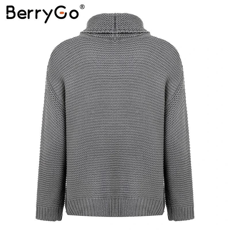 BerryGo зеленый Водолазка трикотажные свитера женские свободные повседневные