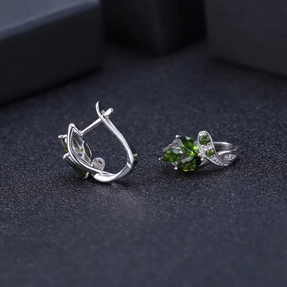 Gem балетки 3.11Ct натуральный хром диопсид лист серьги-гвоздики 925 пробы Серебряные Серьги с драгоценными камнями для Для женщин, хорошее ювелирное изделие