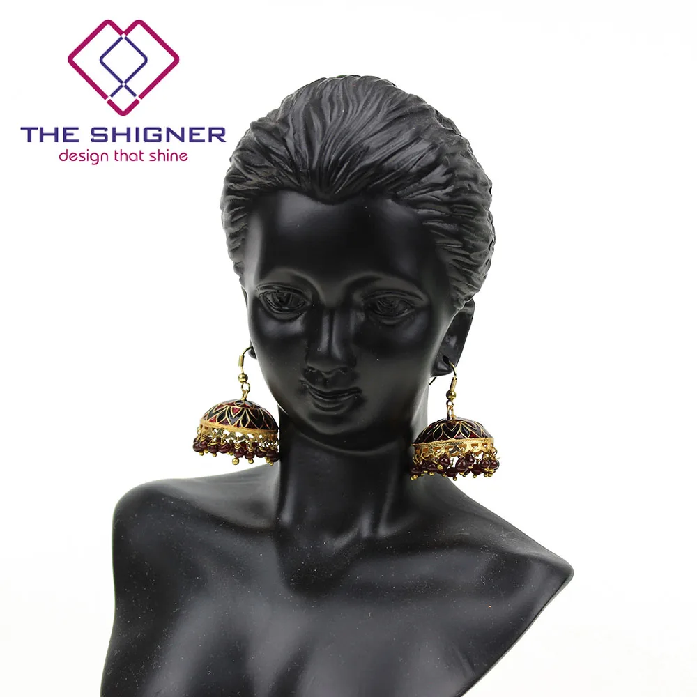 THE SHIGNER индийские традиционные Meenakari эмаль золотой тон Jhumka Jhumki серьги Болливуд стиль ювелирные изделия Висячие Серьги