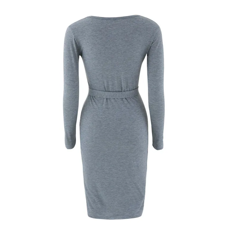 Новый Для женщин Мода v-образным вырезом оболочки вязаное платье с длинным