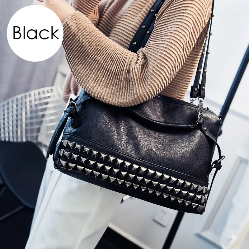 Black ZMQN женская сумка с заклепками, дизайнерская сумка через плечо, сумка через плечо для женщин, черная кожаная сумка в стиле панк, известный бренд Kabelky A888 - Цвет: Black