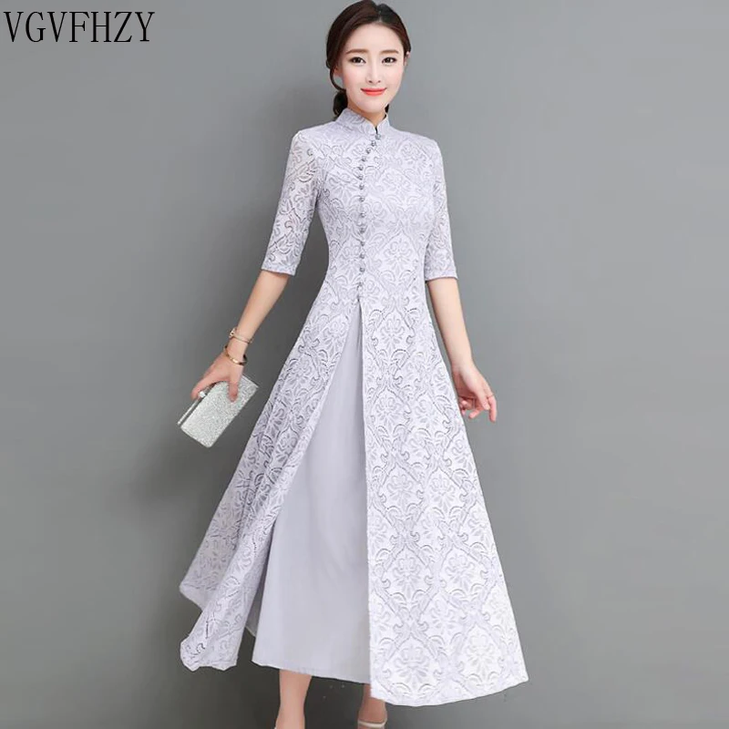 Женское кружевное платье с воротником стойкой Элегантное повседневное для