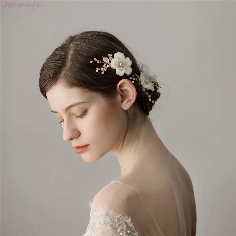 Jonnafe Chffion Flower Bridal Hair Clip Pin Set Elegant Women Headpiece Handmade Wedding Accessories Ornament | Украшения и