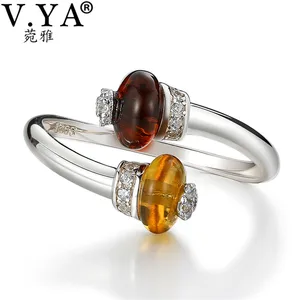 Женское Открытое кольцо V.YA, Открытое кольцо из стерлингового серебра 925 пробы с желтым камнем в натуральном стиле, женское, Стерлинговое серебро ювелирные изделия