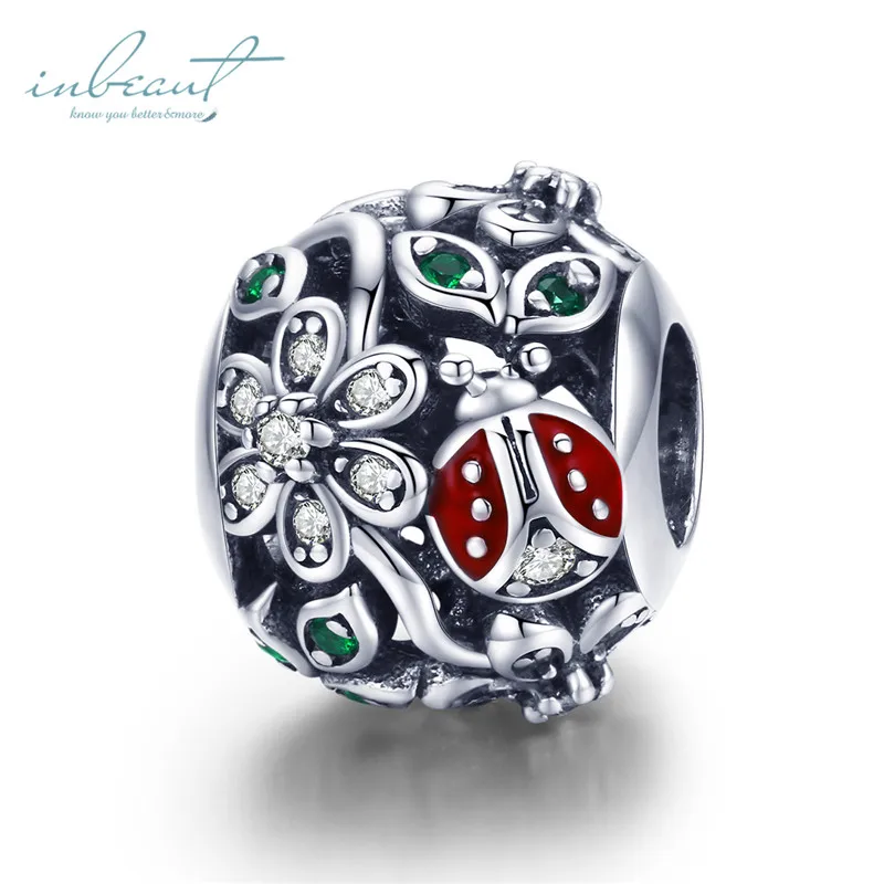 Серебряный S925 fit Pandora браслет Маргаритка Снежинка Единорог Жук бусины кролик 925 DIY Циркон Скелет перо мир руки талисманы - Цвет: FSCC926