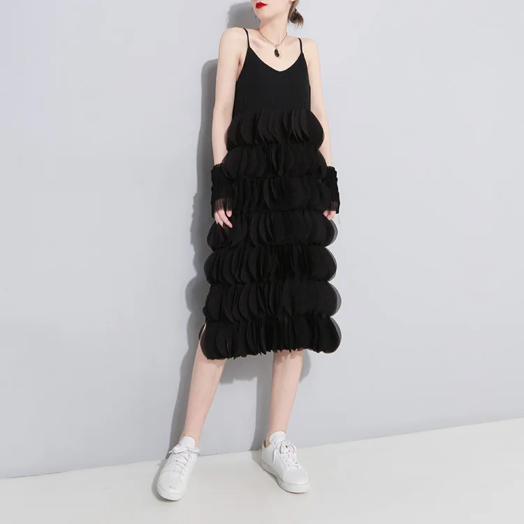 INS платье с объемным низом шифоновое костюм на бретельках бальное весну