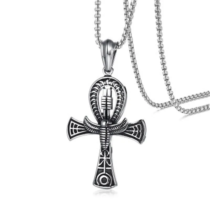 

Hot Egyptian Cross of Life Ankh With Scarab Charm Pendant Necklace Men Cross Necklace Chain the Key of Life Male Jewelry