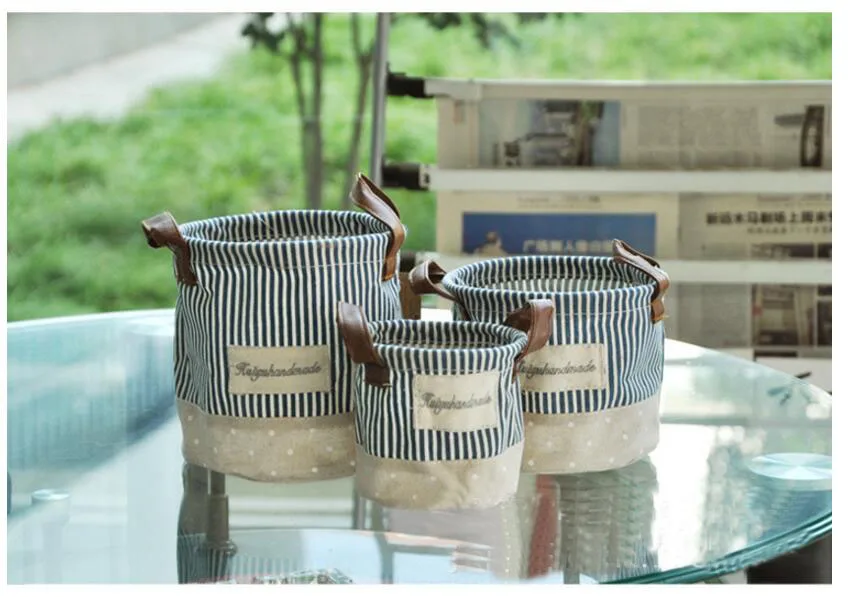 3 шт. Zakka складные корзины для хранения, сумки, корзина Contton, льняная ткань, в полоску, баррель для хранения, корзина для белья, украшение дома, Органайзер