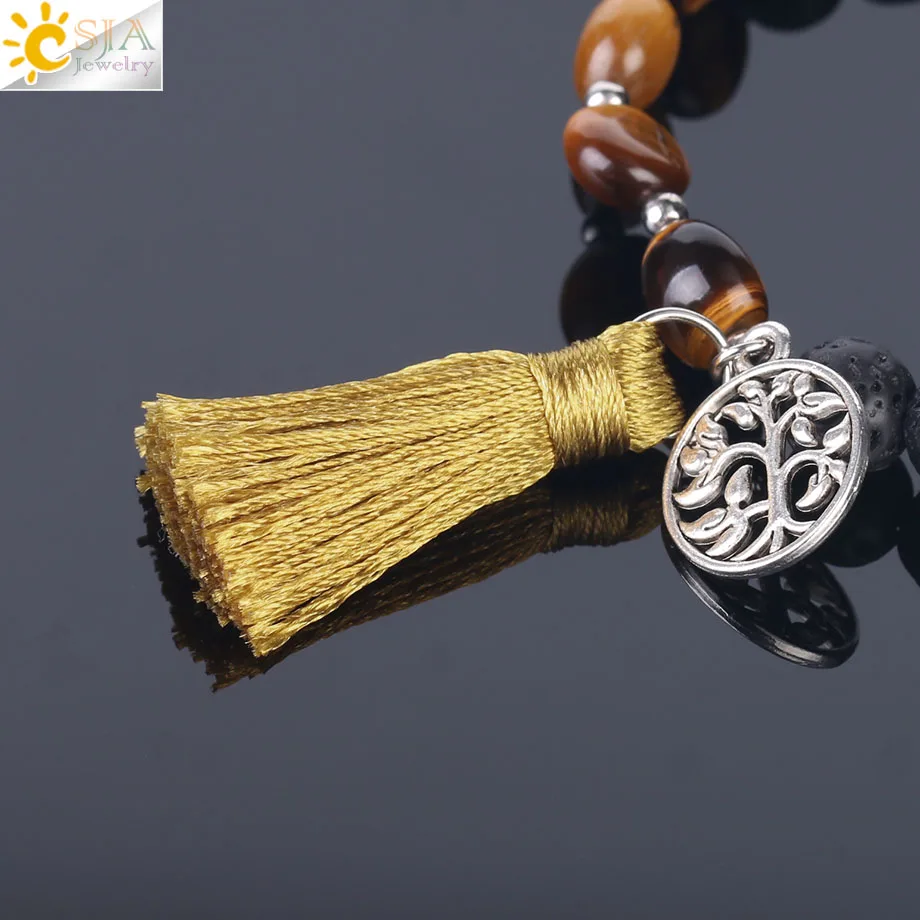 Женский браслет CSJA из натурального камня с бусинами черной лавы эластичная нить