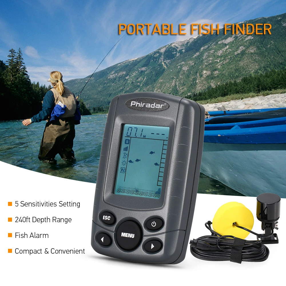 

Fish finder 2.4 Inch LCD sonar for fishing 240FT deeper range fishfinder cho sounder with wired fishing sonar sensor transducer