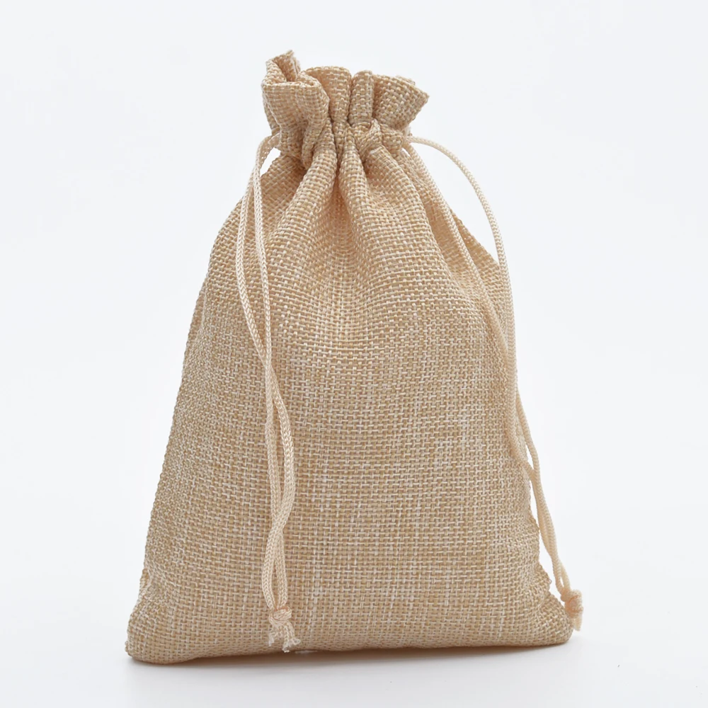 

50pcs Handmade Jute Gift Bag Jewelry Packaging Wedding Favor Bag Jute Burlap Drawstring Pouches for Candy Handmade Soap 13x18cm
