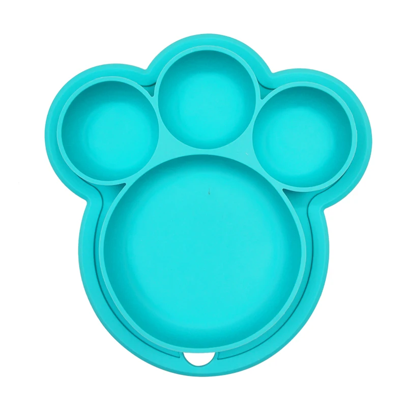 Blue Plate B Детская силиконовая тарелка без бисфенола, мультяшный медведь в форме лапы, Детская обеденная посуда на присоске, Детская тренировочная посуда, миски для кормления детей - Цвет: Blue Plate B
