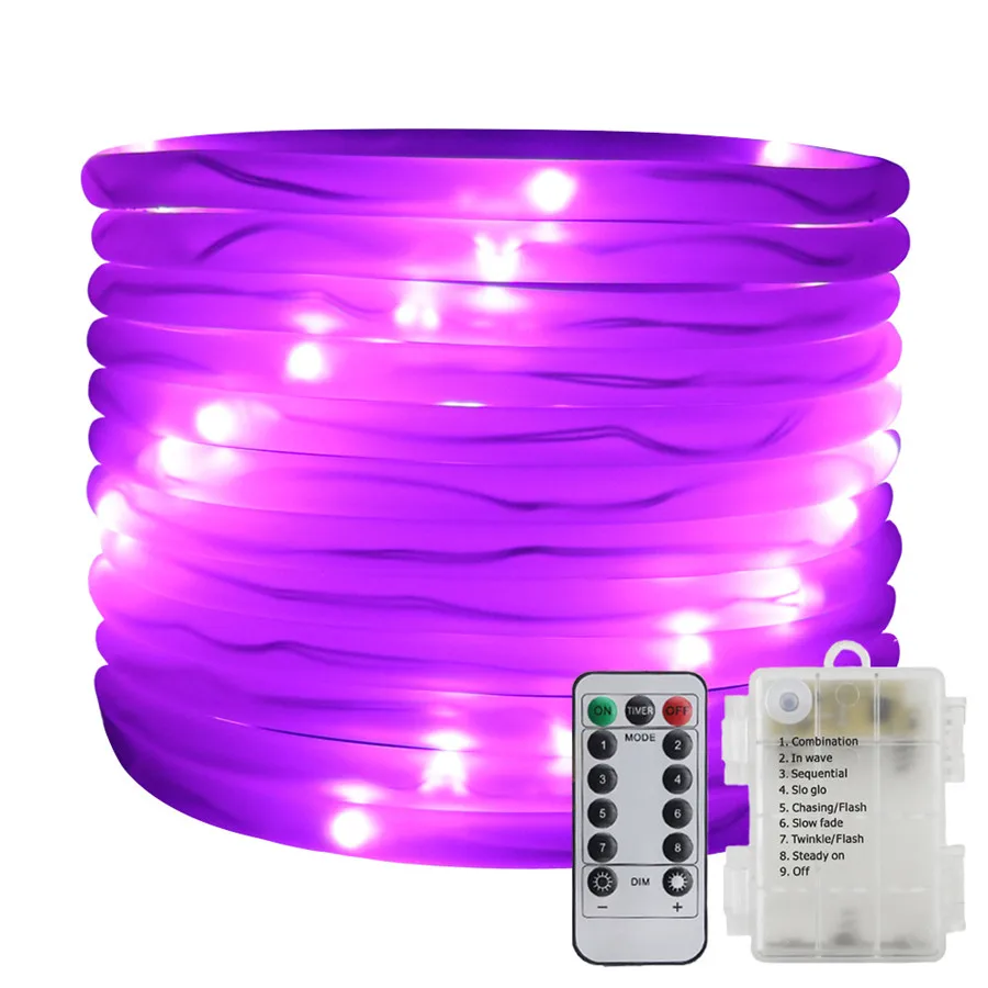 Purple 3AA на батарейках 5 м 10 м ПВХ трубка светодиодный гирлянда Рождественские Регулируемая полоска+ 8 режимов с пультом дистанционного управления - Испускаемый цвет: Purple