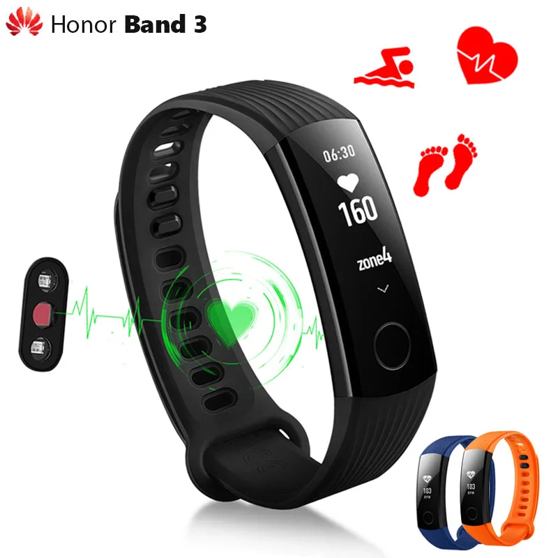 Original Huawei Honor Band 3 Smart Real-time Heart Rate Monitoring 0.91&quot OLED Screen Waterproof for Swimming Fitness Tracke |