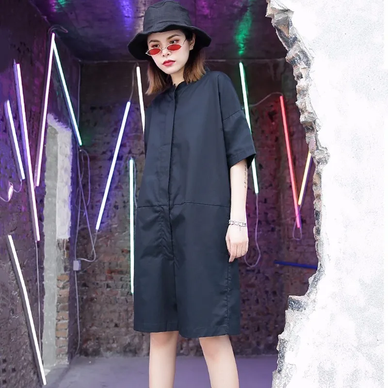 VGH Summer Black Trousers For Women Playsuits Short Sleeve Loose Casual High Waist Women's Clothes Fashion Tide New | Женская одежда