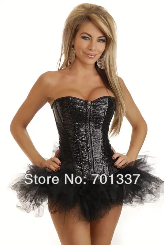 Оптовая продажа сексуальное нижнее белье Бюстье блесток черный корсет черная
