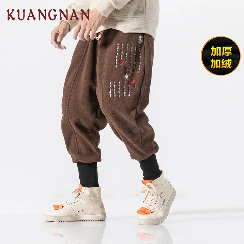 KUANGNAN Китайская вышивка шерстяные брюки-карандаш Мужские штаны для бега Японская