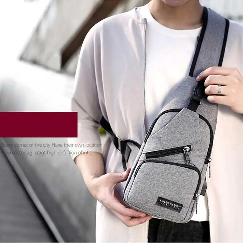 Для мужчин груди мешок мода унисекс Оксфорд один плечо назад USB Crossbody сумки
