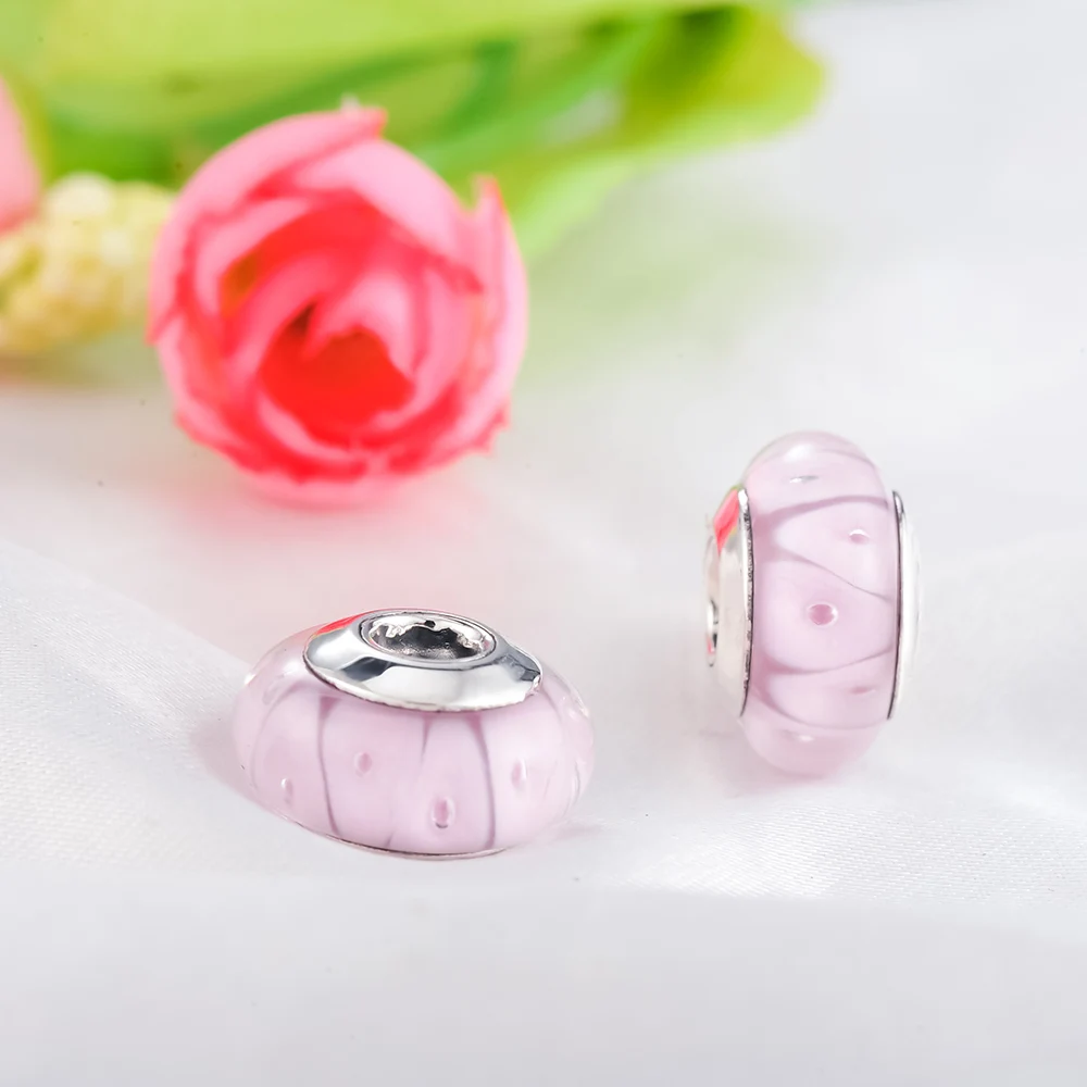 Suplush New Real 925 Sterling Silver Pink Effervescence Murano Glass Beads Fit Original Charm Bracelet Jewelry Gift PSGB0015 | Украшения и
