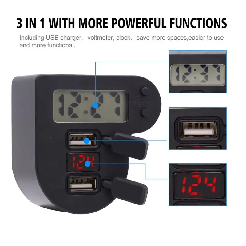Водонепроницаемый 12V 24V мотоциклов Dual USB Зарядное устройство с часами