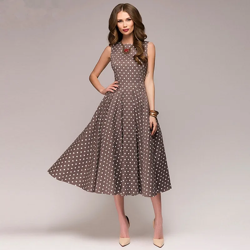 Винтажное платье 2018 новые летние с круглым вырезом без рукавов Vestidos Для женщин